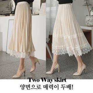 Reversible Lace-trim Accordion-pleat Skirt