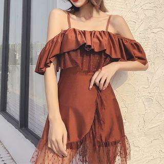 Short-sleeve Cold-shoulder Swim Dress