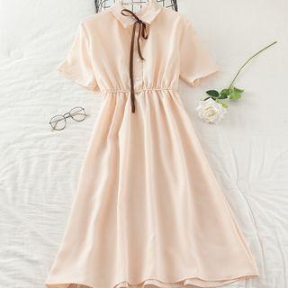 Ribbon Short-sleeve Midi A-line Shirtdress