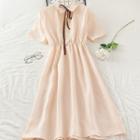 Ribbon Short-sleeve Midi A-line Shirtdress