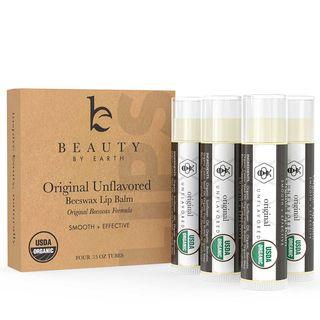 Beauty By Earth - Organic Unflavored Beeswax Lip Balm (4 Tubes In Pack) 4 Tubes In Pack