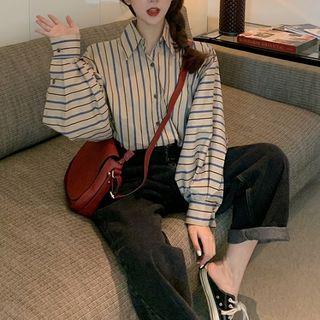 Long-sleeve Striped Shirt Striped Shirt - Almond - One Size