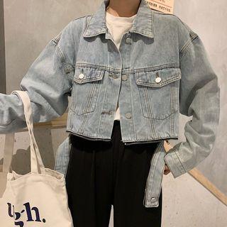 Zip-accent Cropped Denim Button Jacket