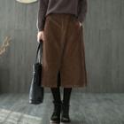 Slit-front Midi Corduroy Skirt