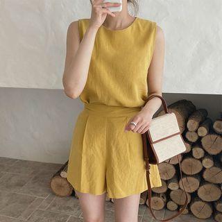 Linen Blend Sleeveless Top & Shorts Set