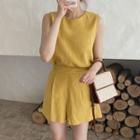 Linen Blend Sleeveless Top & Shorts Set