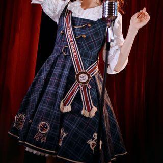 Plaid Belted Sleeveless Mini A-line Pinafore Dress