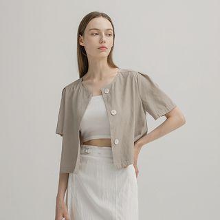 Round-neck Stitched Cropped Blouse