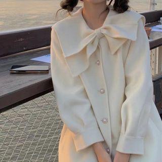Sailor Collar Bow Button Jacket White - One Size