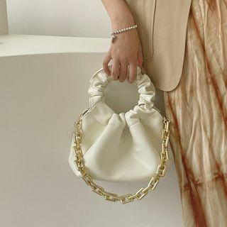 Faux Leather Shirred Handbag