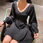 Long-sleeve Scoop-neck Mini A-line Dress