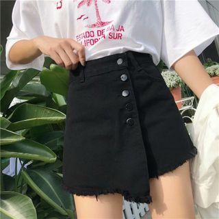Asymmetrical Distressed Denim Skort