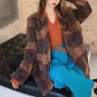 Plaid Blazer / Collared Cardigan / High-waist Wide-leg Pants