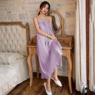 Silky Spaghetti Strap Midi A-line Dress