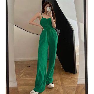 Drawstring-waist Sleeveless Jumper Pants In 5 Colors