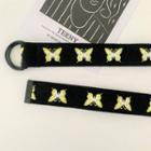 Butterfly Print Canvas Belt Black - One Size