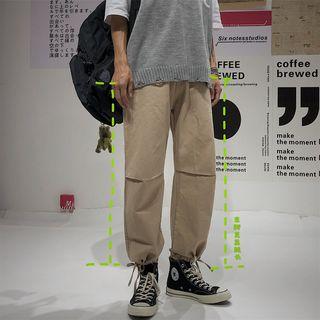 Drawstring Hem Plain Straight-cut Pants