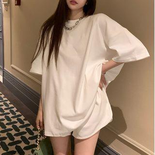 Elbow-sleeve Open Back Oversized T-shirt / Shorts