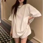 Elbow-sleeve Open Back Oversized T-shirt / Shorts