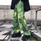 Tie-dye Print Letter Embroidered Straight-cut Pants