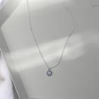 925 Sterling Silver Rhinestone Pendant Necklace Circle - Silver & Blue - One Size