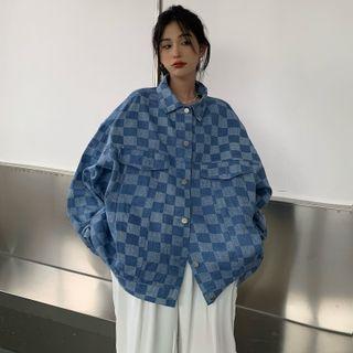 Checkerboard Denim Shirt Jacket