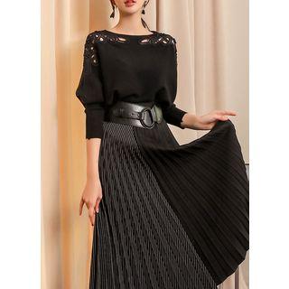 Dolman-sleeve Lace-panel Knit Top