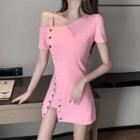 Studded Cold Shoulder Short-sleeve Mini T-shirt Dress