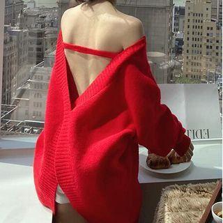 Off-shoulder Open-back Sweater