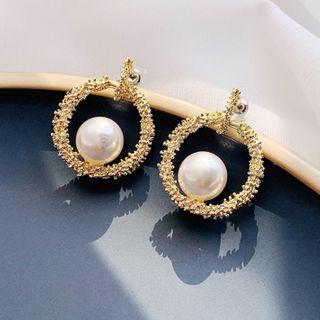 Faux Pearl Alloy Hoop Dangle Earring 1 Pair - One Size