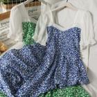 Patchwork Pearl-trim Floral Midi Dress