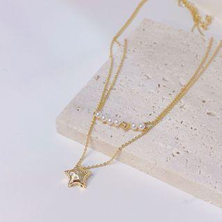 Star Pendant Alloy Necklace / Faux Pearl Heart Alloy Necklace