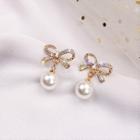 Bow & Faux Pearl Drop Earring 1 Pair - As Shown In Figure - One Size