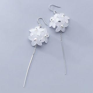 925 Sterling Silver Flower & Bar Dangle Earring 1 Pair - Silver - One Size