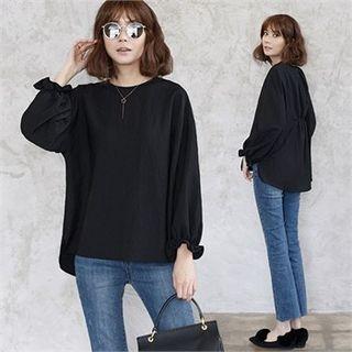 Frilled-cuff Button-back Dip-back Blouse