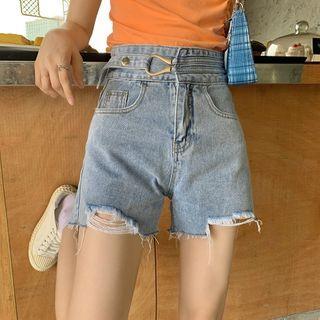 High Waist Frayed Denim Hot Pants