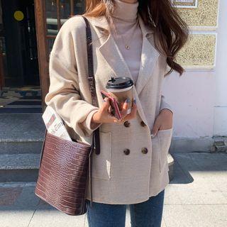 Collared Double-breasted Cardigan Beige - One Size