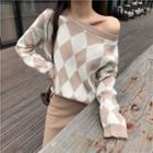 Off-shoulder Pattern Sweater