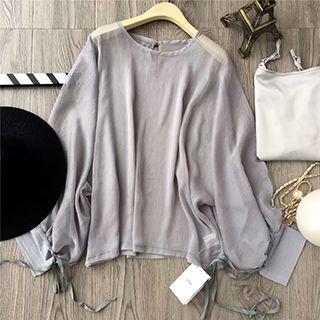 Set: Long-sleeve Chiffon Blouse + Camisole