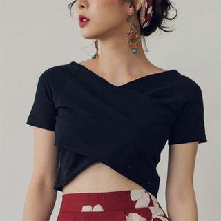 V-neck Wrapped Crop Tee