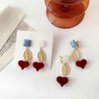Non-matching Embossed Alloy Heart Dangle Earring