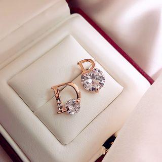 Non-matching Rhinestone Letter D Earring 1 Pair - As Shown In Figure - One Size
