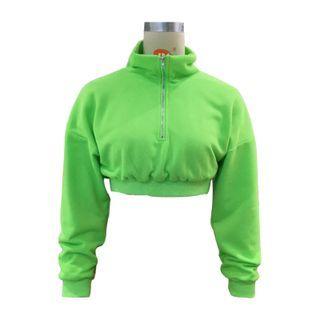 Zip-front Lapel Crop Sweatshirt