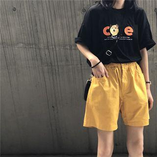 Dog Print T-shirt / Wide Leg Shorts