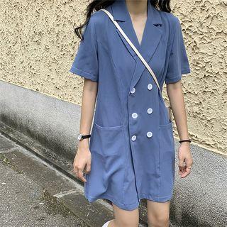 Short-sleeve Plain Double Breast Dress