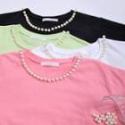 Round-neck Faux-pearl Cotton T-shirt