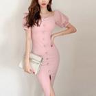 Short-sleeve Square-neck Bodycon Dress