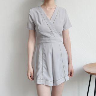 Short-sleeve V-neck Playsuit