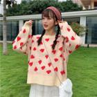 Strawberry Print Sweater Almond - One Size