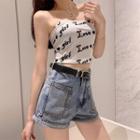 High-waist Studded Denim Shorts